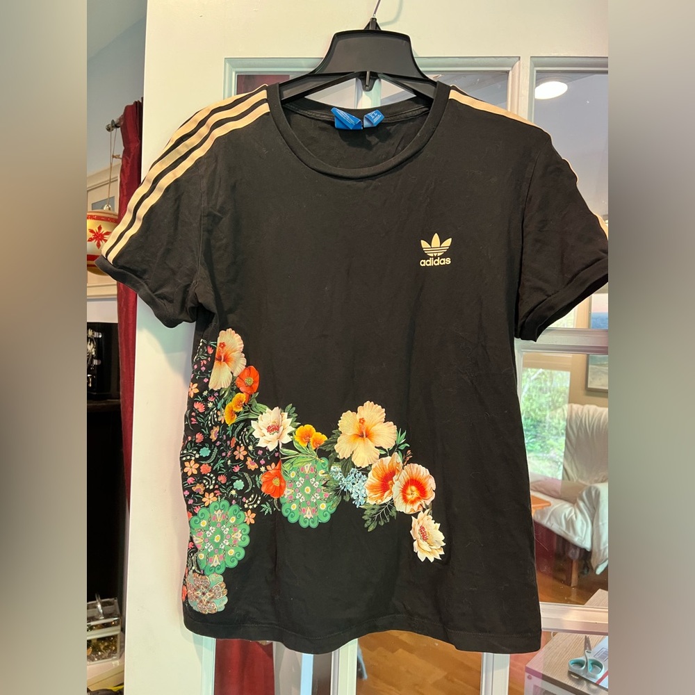 Adidas Women Black Floral T-Shirt